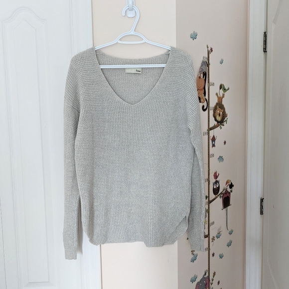 Wilfred Free Wolter Merino Sweater Waffle-knit V-neck sweater grey Medium T7 - Picture 7 of 11